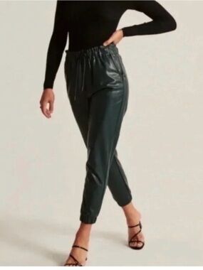 Abercrombie & Fitch Vegan Leather Jogger Pants Dark Green